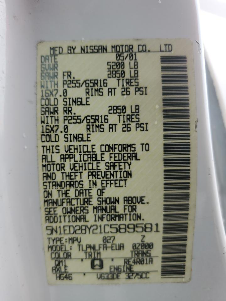 2001 Nissan Xterra Xe VIN: 5N1ED28Y21C589581 Lot: 84566745