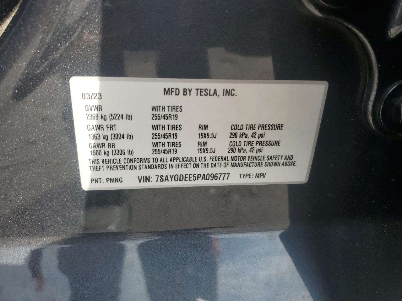 2023 Tesla Model Y VIN: 7SAYGDEE5PA096777 Lot: 84195225