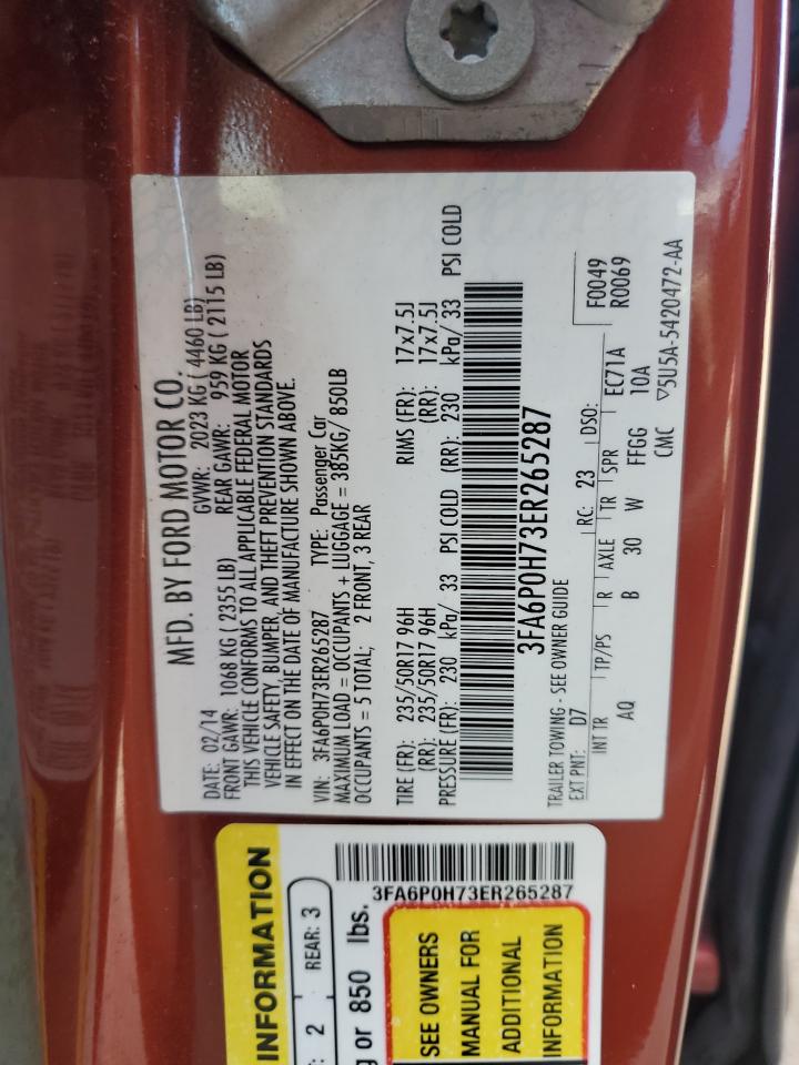 2014 Ford Fusion Se VIN: 3FA6P0H73ER265287 Lot: 89864015