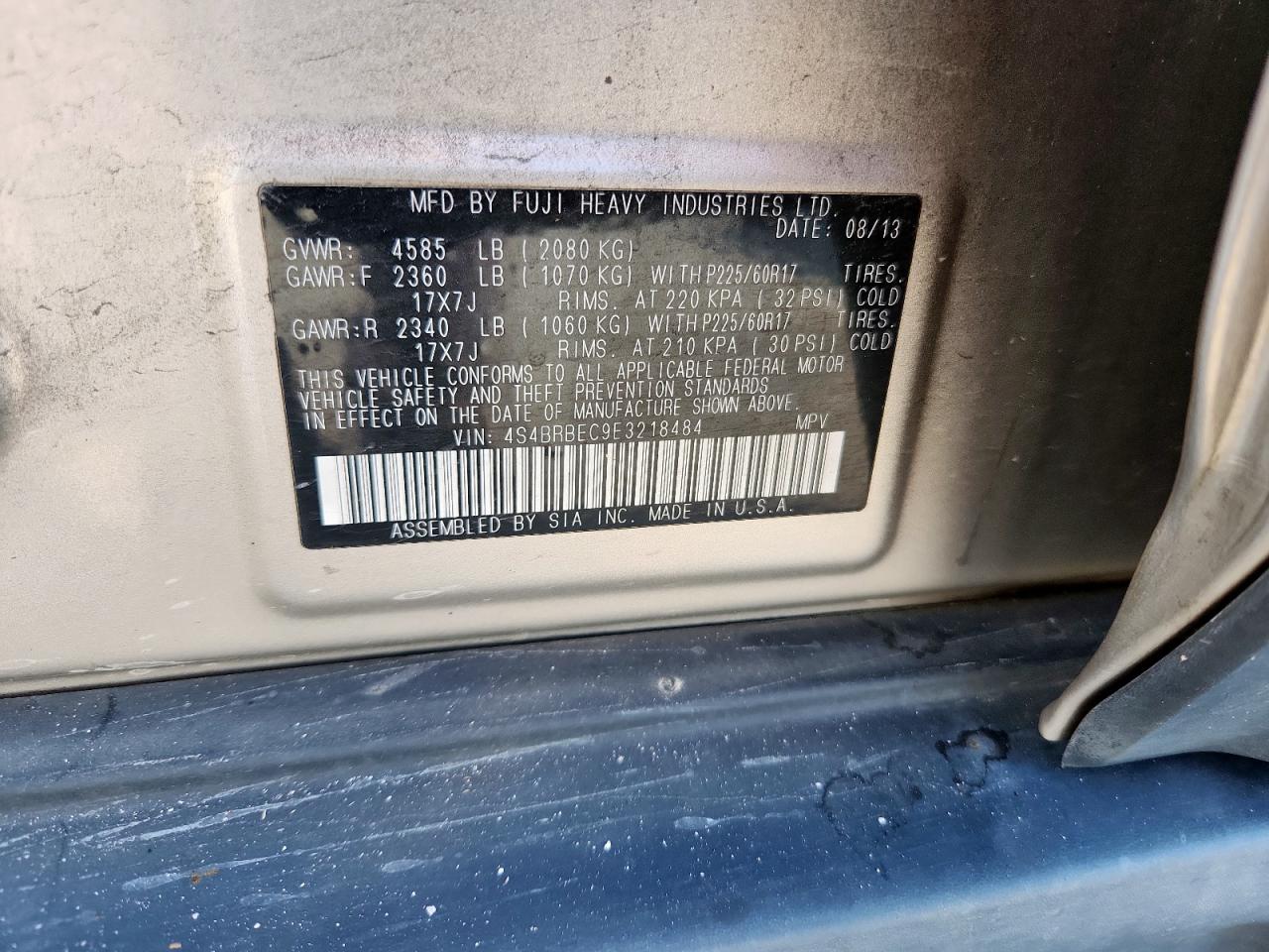 2014 Subaru Outback 2.5I Premium VIN: 4S4BRBEC9E3218484 Lot: 81942835