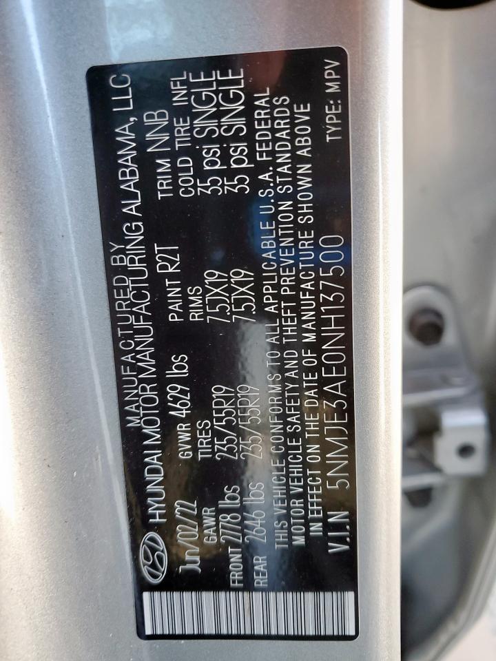 2022 Hyundai Tucson Limited VIN: 5NMJE3AE0NH137500 Lot: 84600365