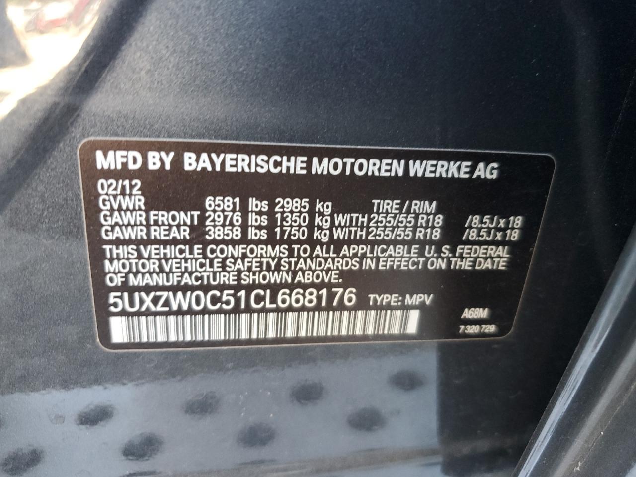 2012 BMW X5 xDrive35D VIN: 5UXZW0C51CL668176 Lot: 83768185