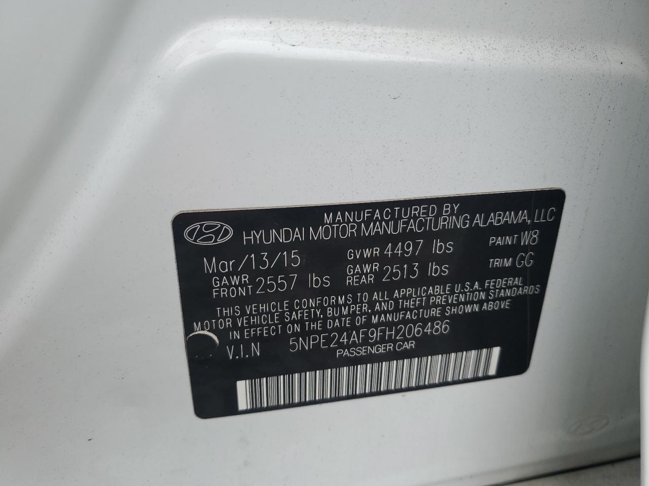 2015 Hyundai Sonata Se VIN: 5NPE24AF9FH206486 Lot: 80119505