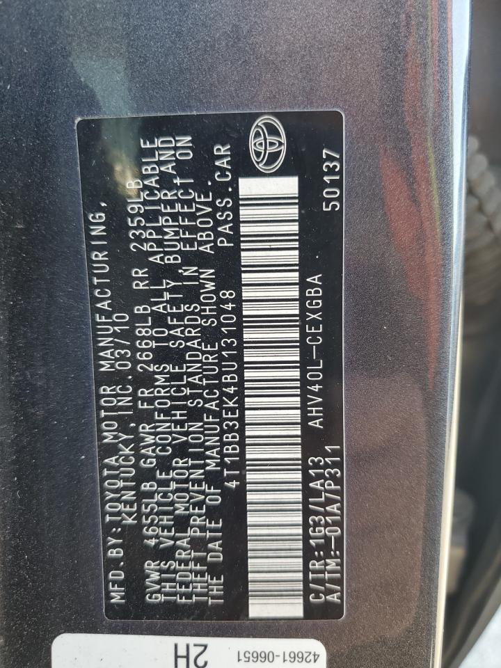 2011 Toyota Camry Hybrid VIN: 4T1BB3EK4BU131048 Lot: 83972545