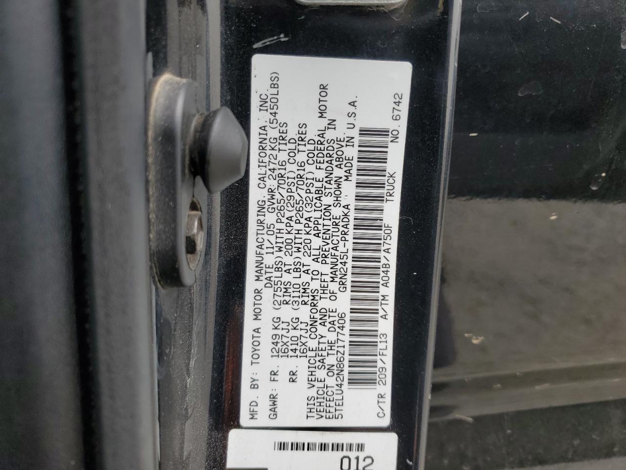 2006 Toyota Tacoma Double Cab VIN: 5TELU42N86Z177406 Lot: 81365935