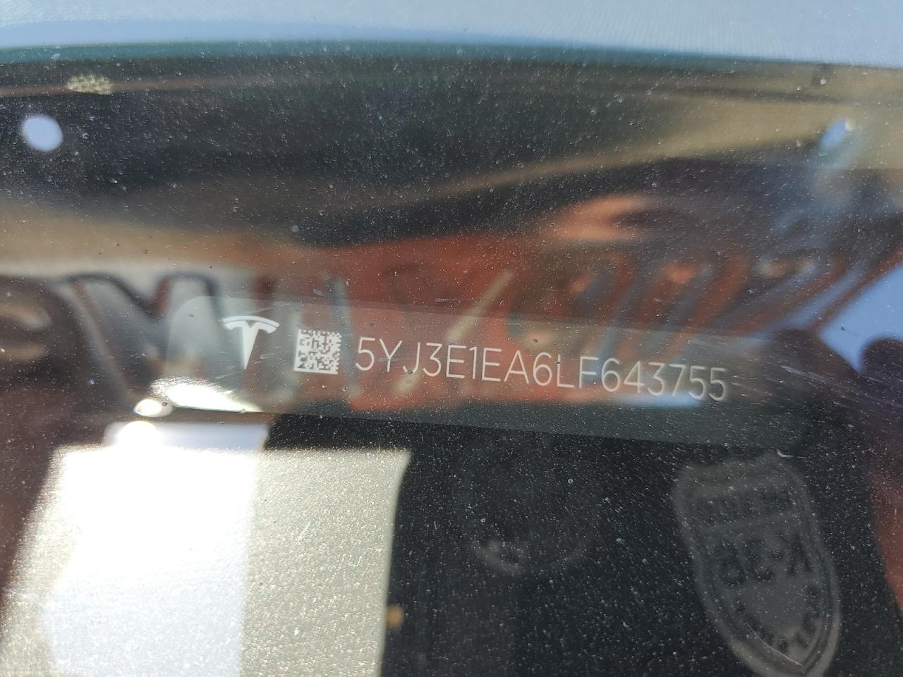 2020 Tesla Model 3 VIN: 5YJ3E1EA6LF643755 Lot: 81664285