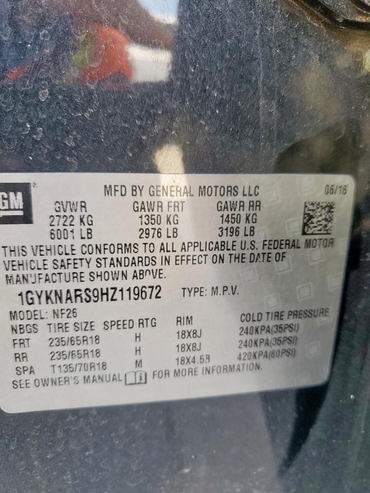 2017 Cadillac Xt5 VIN: 1GYKNARS9HZ119672 Lot: 81013275