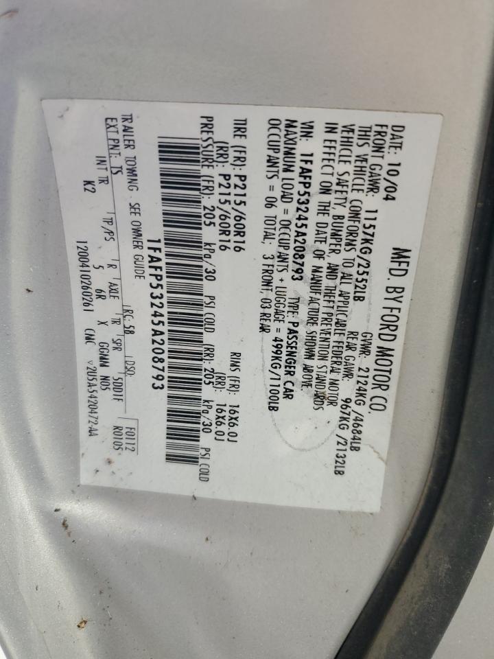 2005 Ford Taurus Se VIN: 1FAFP53245A208793 Lot: 69040365