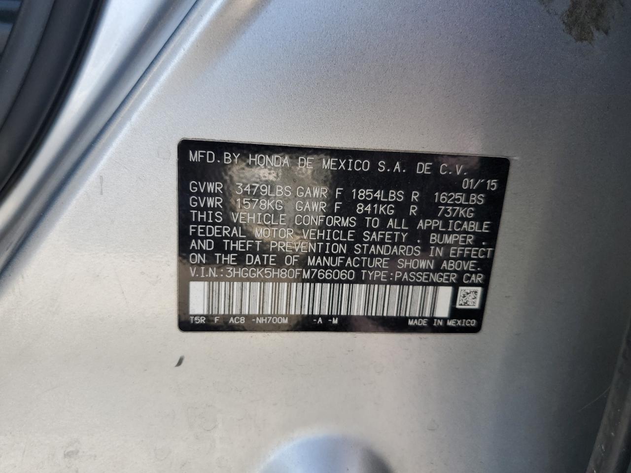 2015 Honda Fit Ex VIN: 3HGGK5H80FM766060 Lot: 71086795