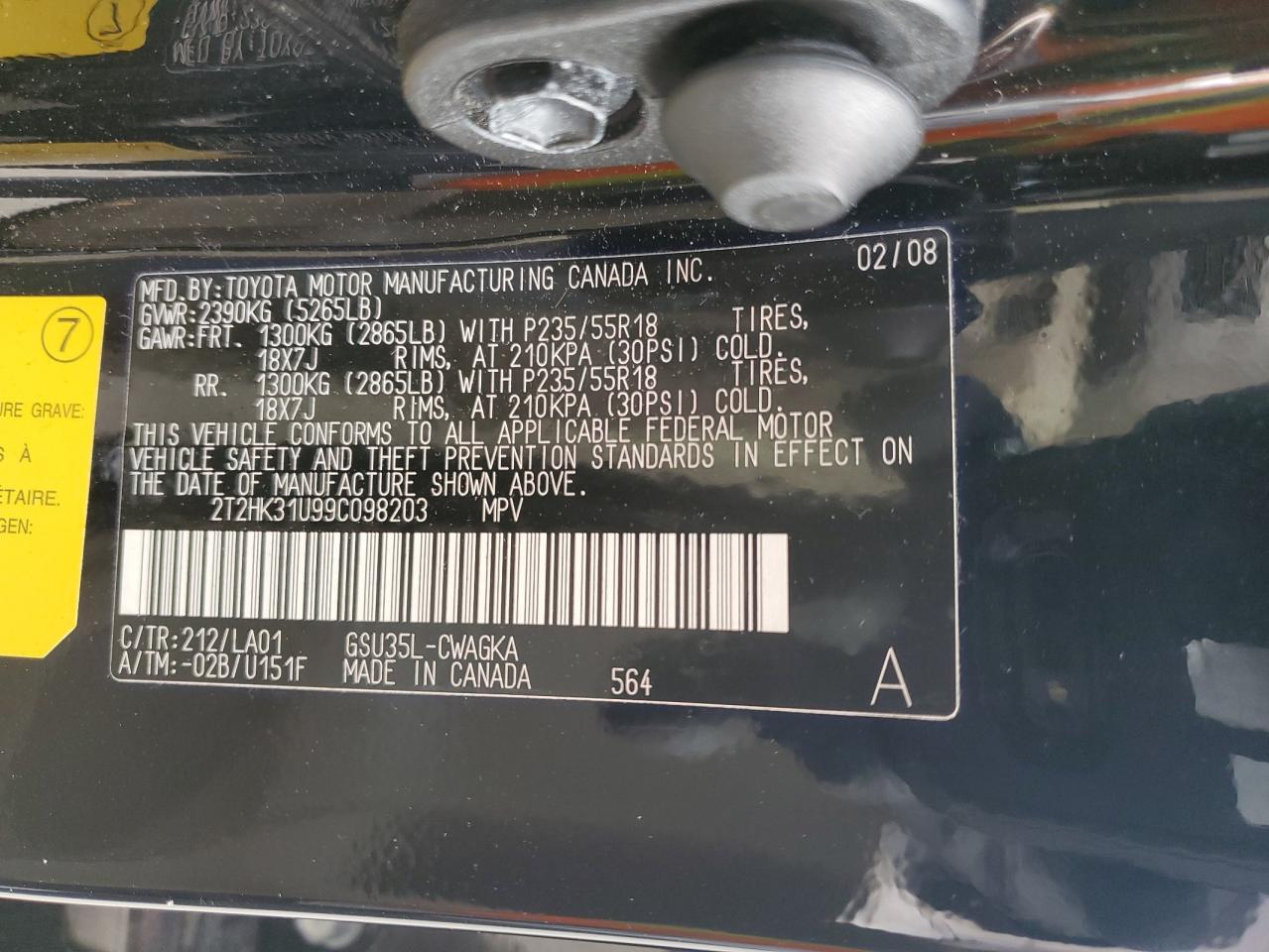 2009 Lexus Rx 350 VIN: 2T2HK31U99C098203 Lot: 81261485