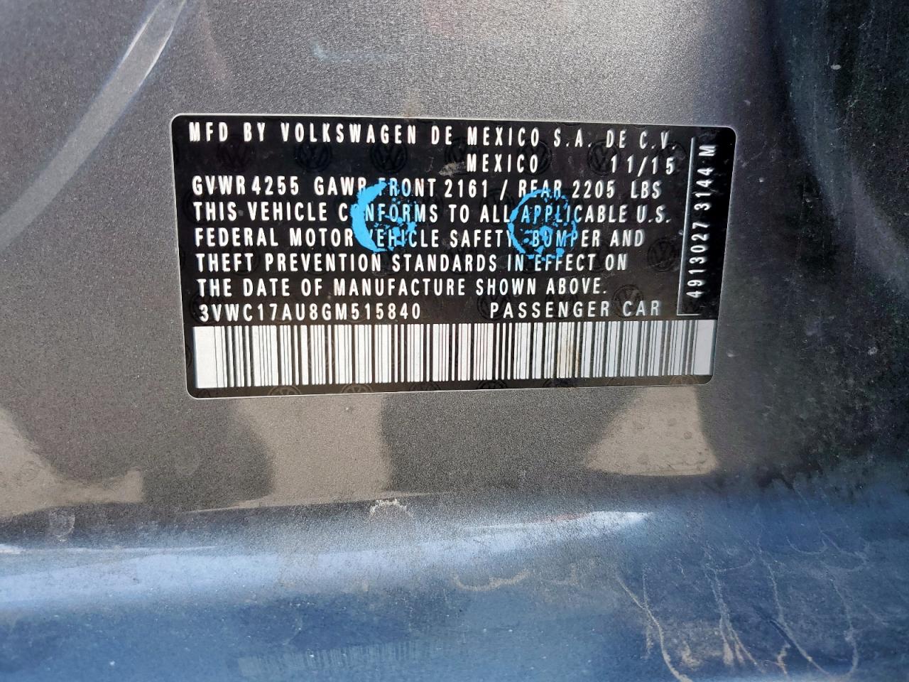 2016 Volkswagen Golf Sportwagen S VIN: 3VWC17AU8GM515840 Lot: 84450315