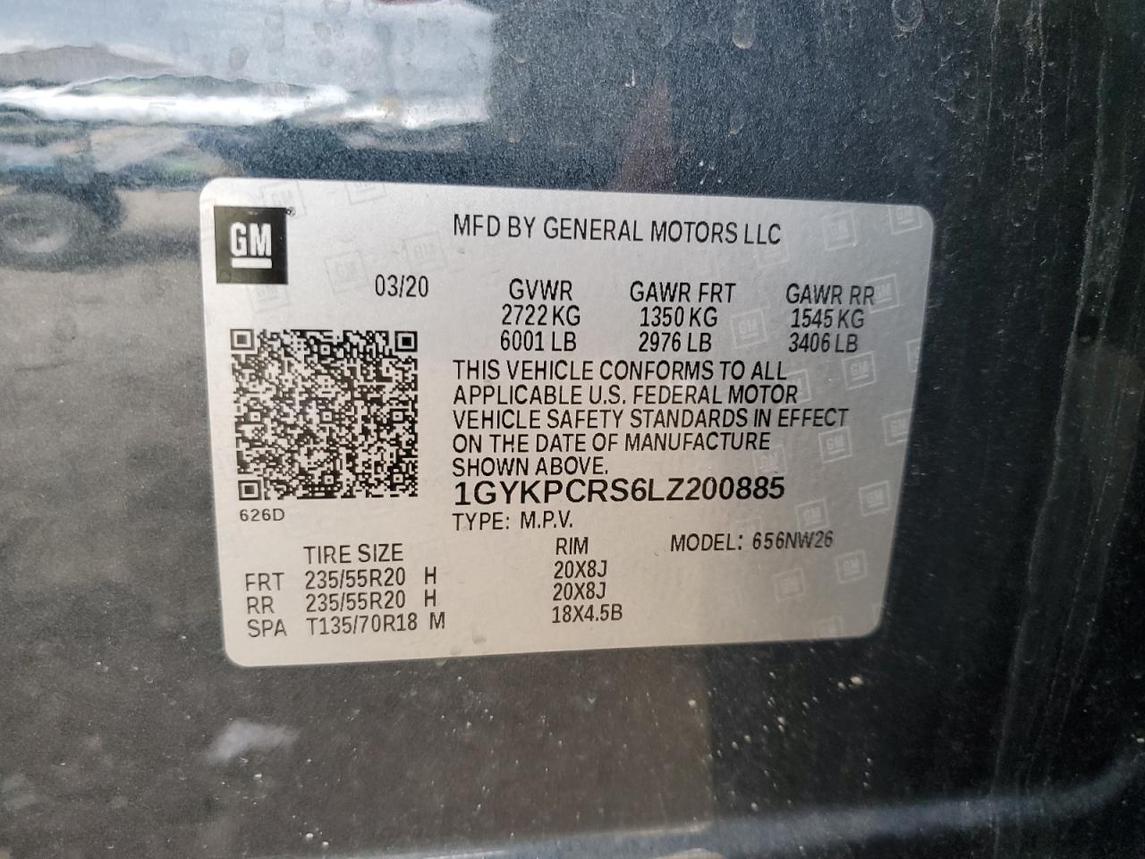 2020 Cadillac Xt6 Premium Luxury VIN: 1GYKPCRS6LZ200885 Lot: 81739725