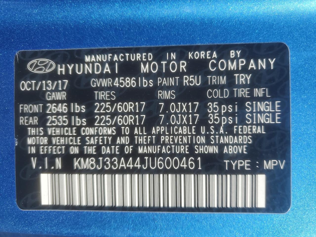2018 Hyundai Tucson Sel VIN: KM8J33A44JU600461 Lot: 70686035