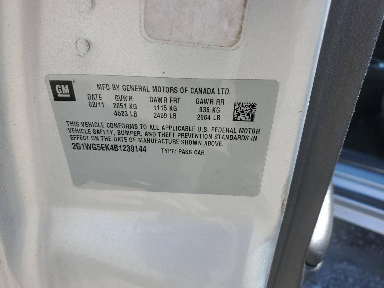 2011 Chevrolet Impala Lt VIN: 2G1WG5EK4B1239144 Lot: 80632585