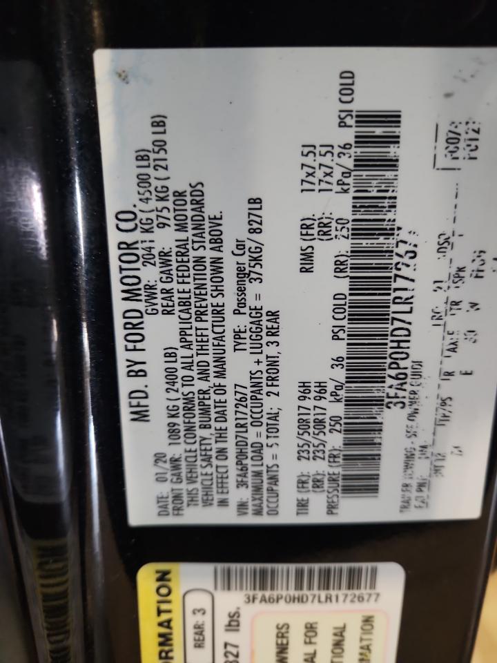 2020 Ford Fusion Se VIN: 3FA6P0HD7LR172677 Lot: 81655645