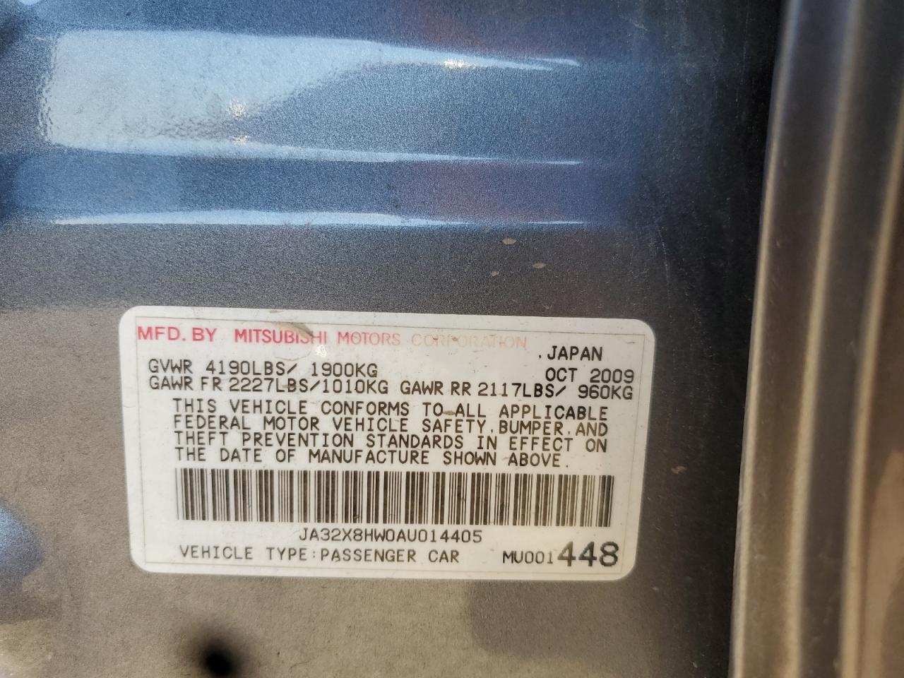 2010 Mitsubishi Lancer Gts VIN: JA32X8HW0AU014405 Lot: 84643765