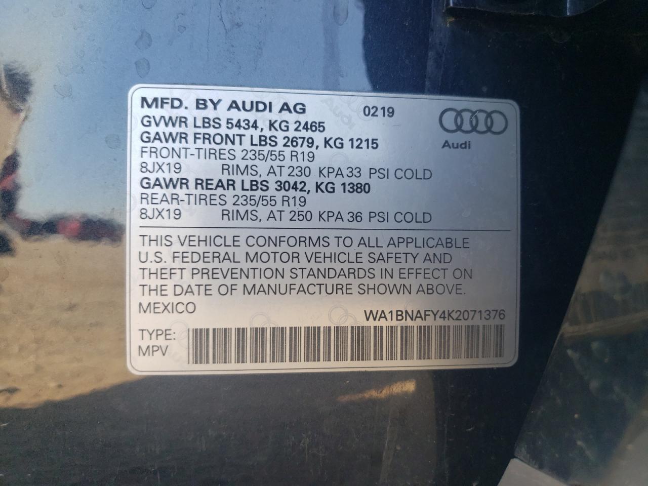 2019 Audi Q5 Premium Plus VIN: WA1BNAFY4K2071376 Lot: 81090365