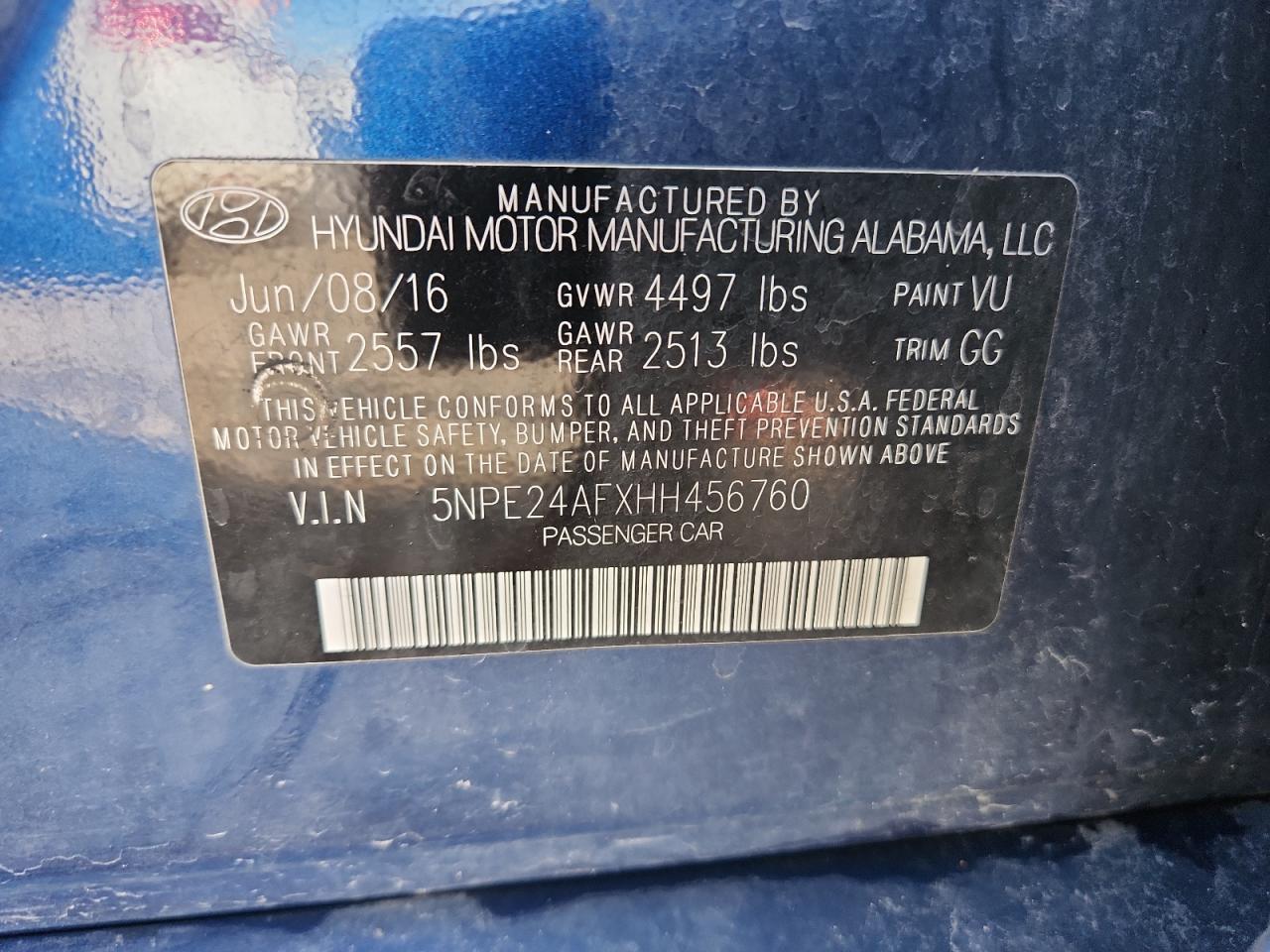 2017 Hyundai Sonata Se VIN: 5NPE24AFXHH456760 Lot: 84058155