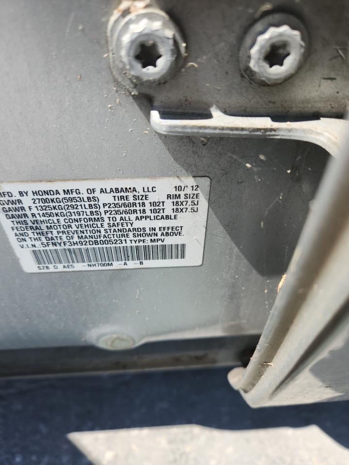 2013 Honda Pilot Touring VIN: 5FNYF3H92DB005231 Lot: 80120745