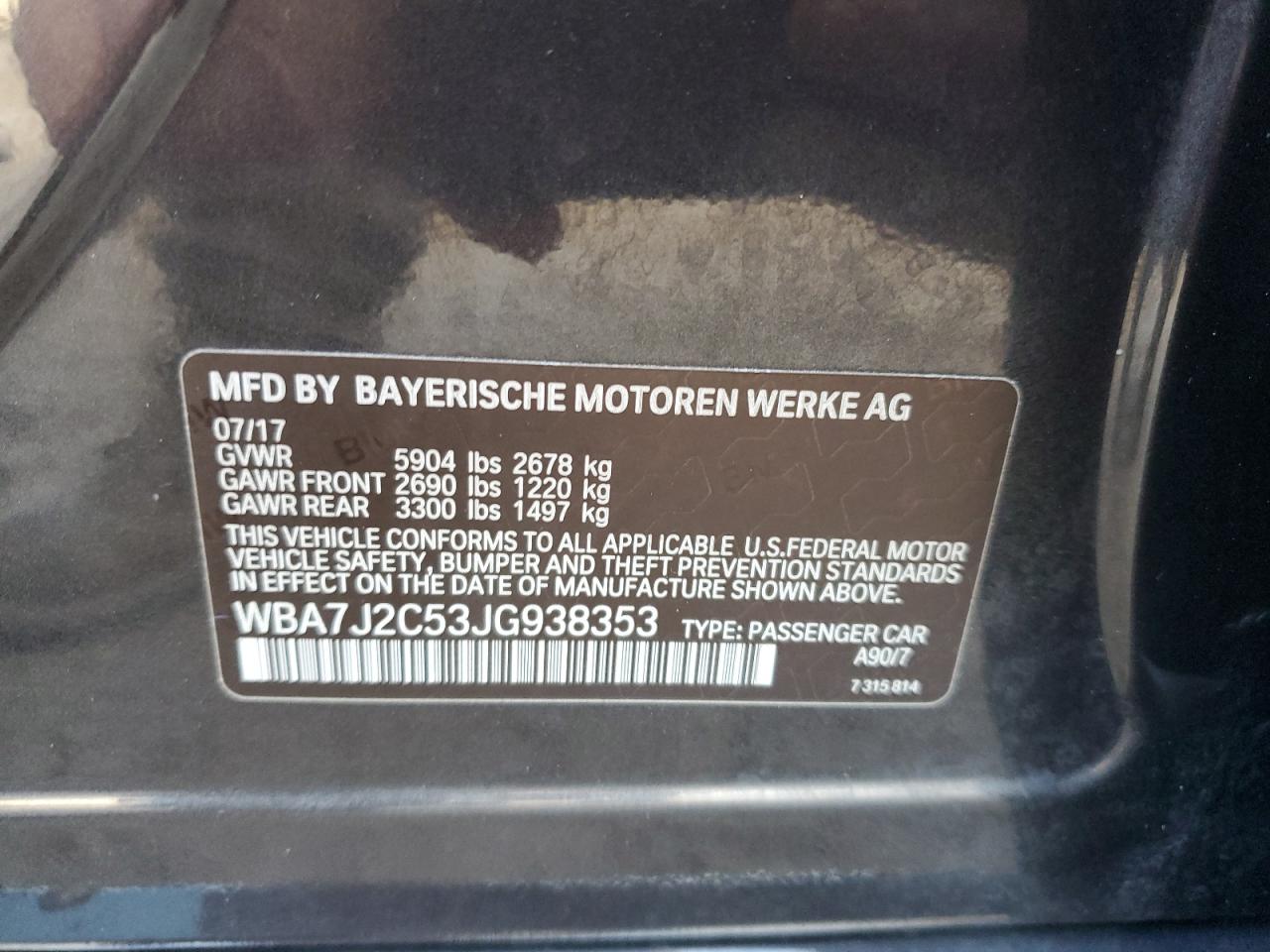 2018 BMW 740 Xe VIN: WBA7J2C53JG938353 Lot: 80703895