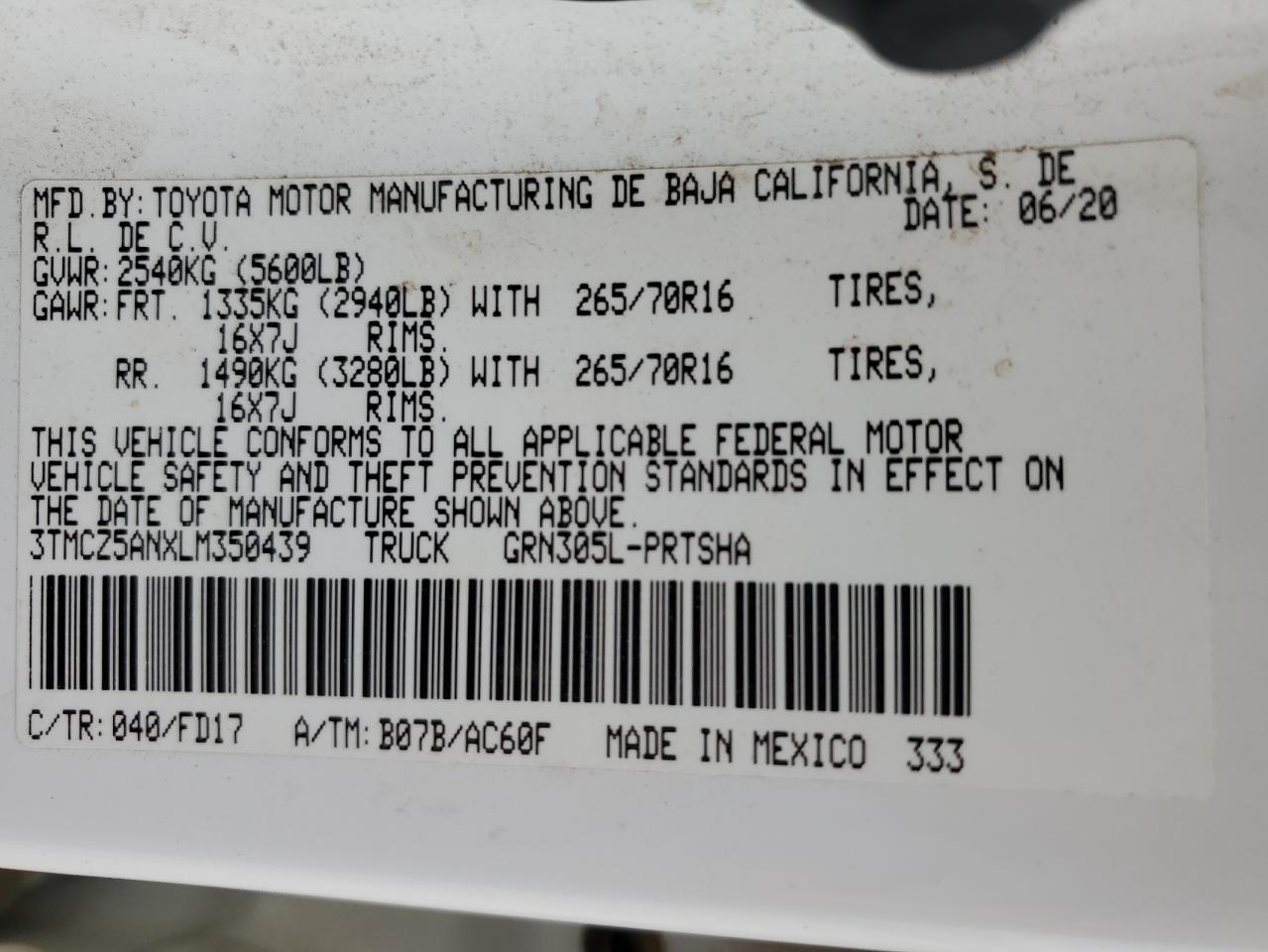 2020 Toyota Tacoma Double Cab VIN: 3TMCZ5ANXLM350439 Lot: 81385465
