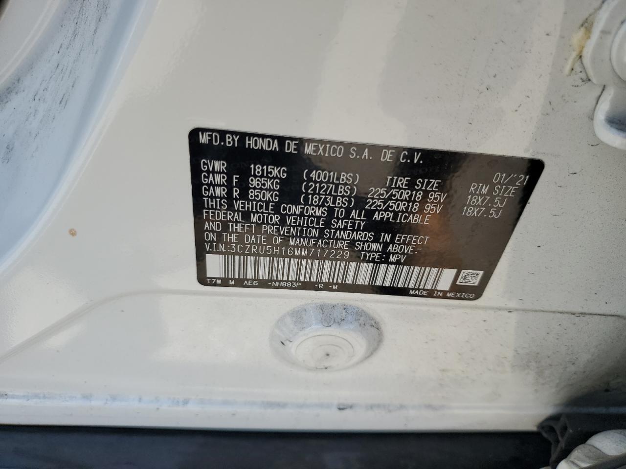 2021 Honda Hr-V Sport VIN: 3CZRU5H16MM717229 Lot: 71133255