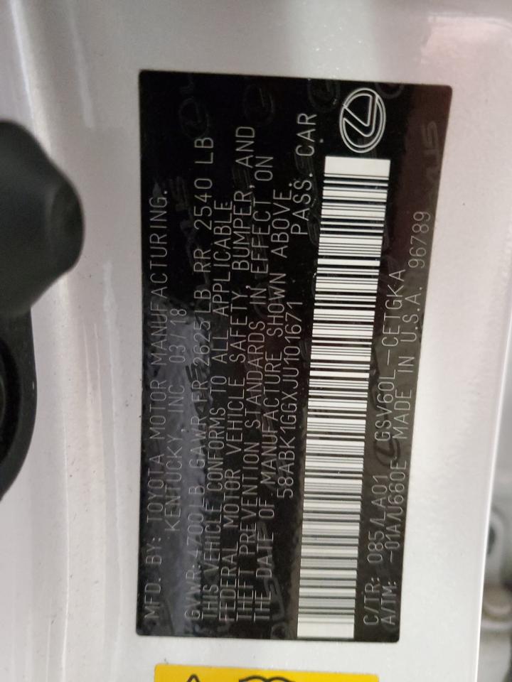 2018 Lexus Es 350 VIN: 58ABK1GGXJU101671 Lot: 83937165