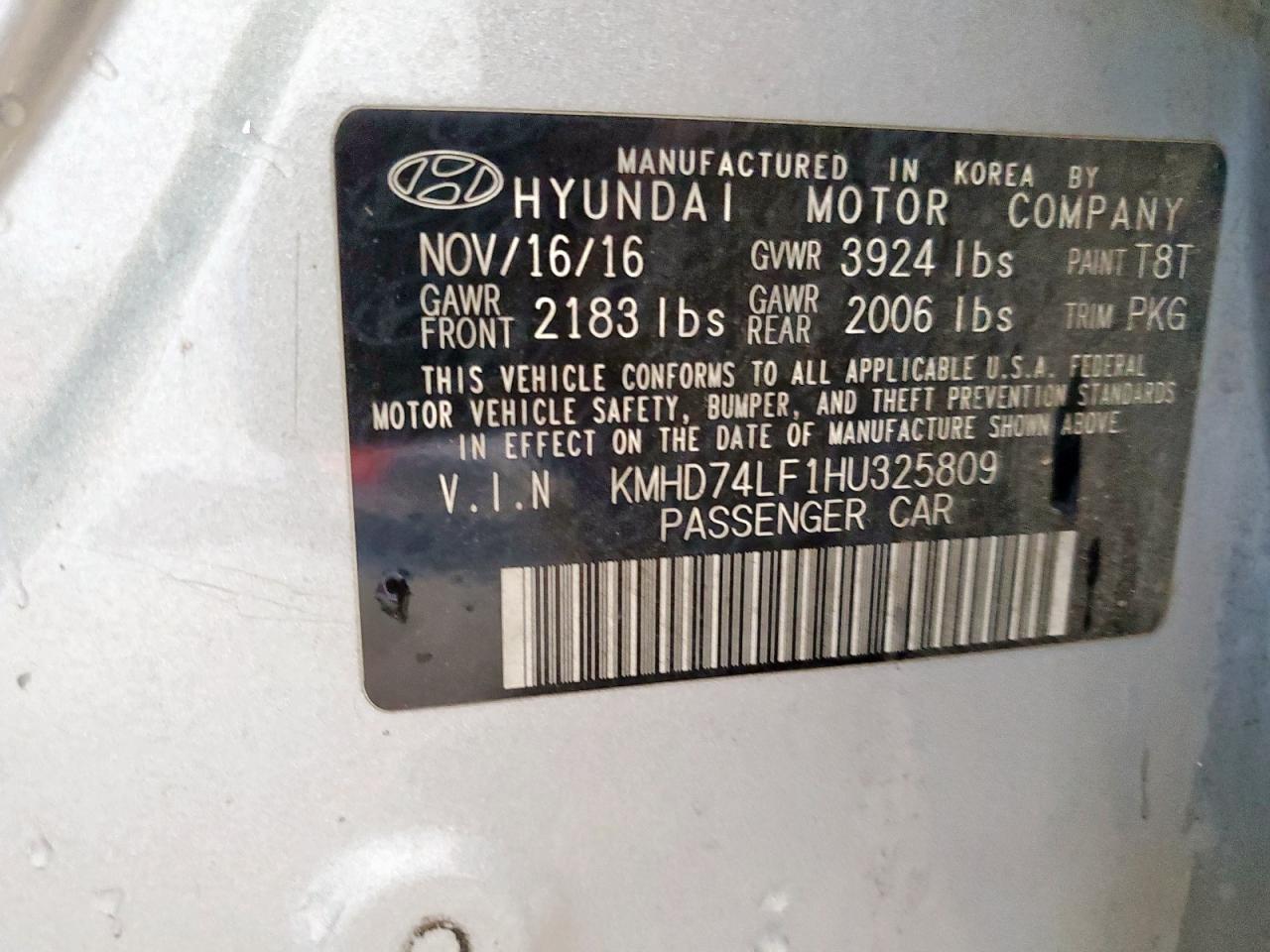 2017 Hyundai Elantra Se VIN: KMHD74LF1HU325809 Lot: 80520655