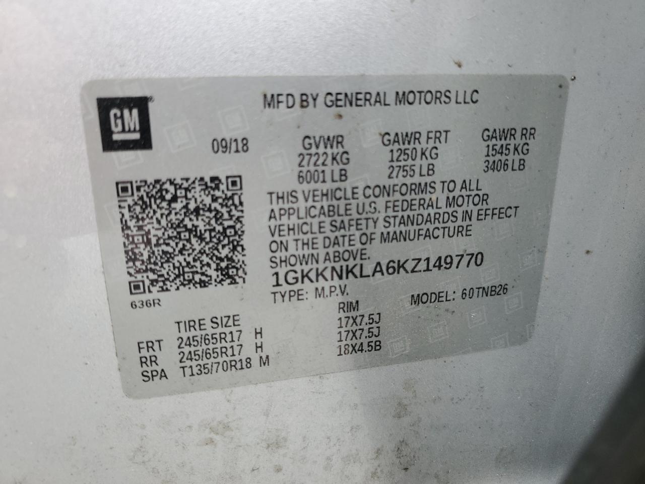 2019 GMC Acadia Sle VIN: 1GKKNKLA6KZ149770 Lot: 81460015