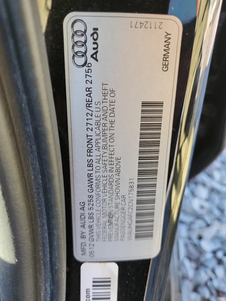 2012 Audi A6 Prestige VIN: WAUHGAFC2CN175831 Lot: 82078095