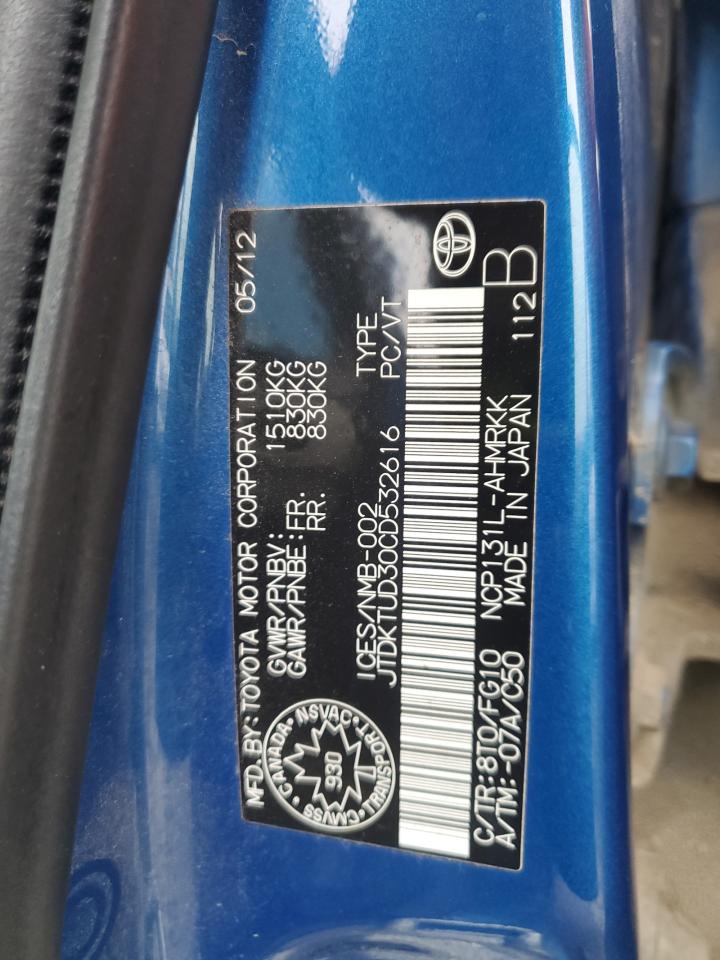 2012 Toyota Yaris VIN: JTDKTUD30CD532616 Lot: 81637385