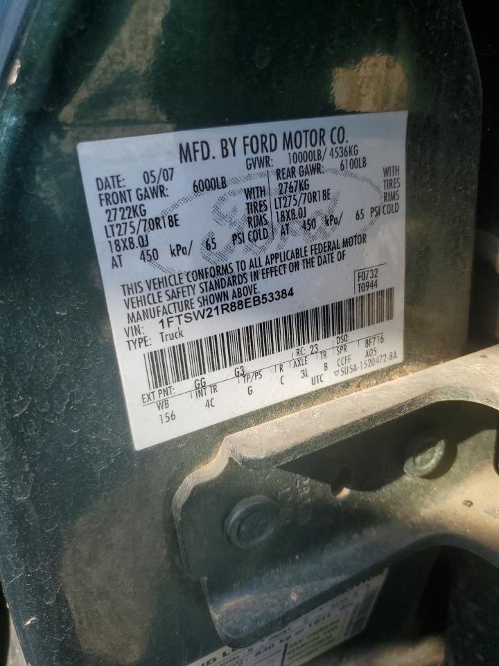 2008 Ford F250 Super Duty VIN: 1FTSW21R88EB53384 Lot: 80471695
