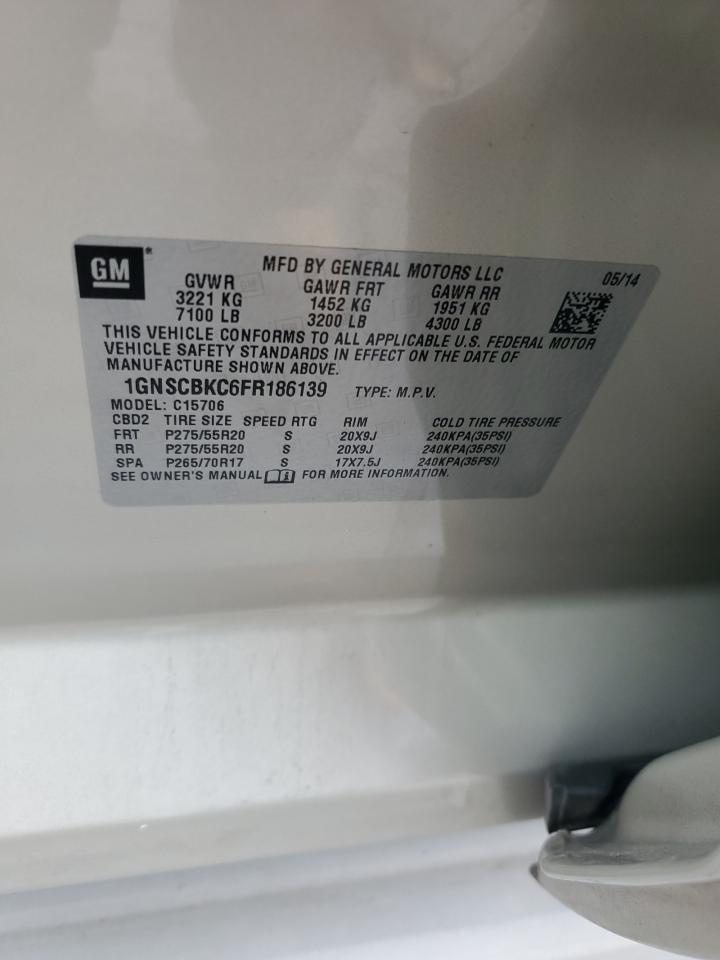 2015 Chevrolet Tahoe C1500 Lt VIN: 1GNSCBKC6FR186139 Lot: 84021615