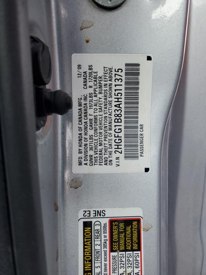 2010 Honda Civic Ex VIN: 2HGFG1B83AH511375 Lot: 81572845