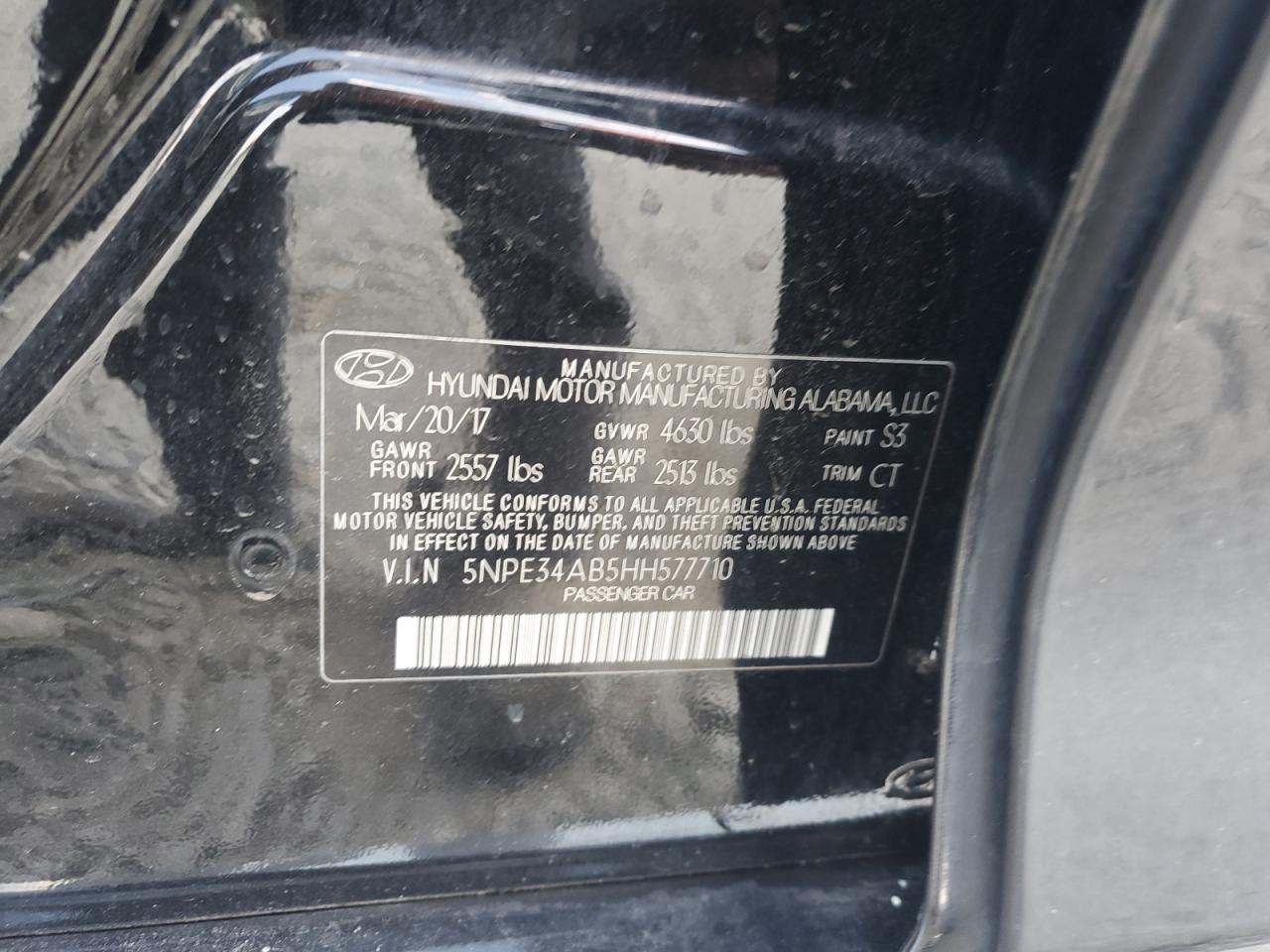 2017 Hyundai Sonata Sport VIN: 5NPE34AB5HH577710 Lot: 81008785