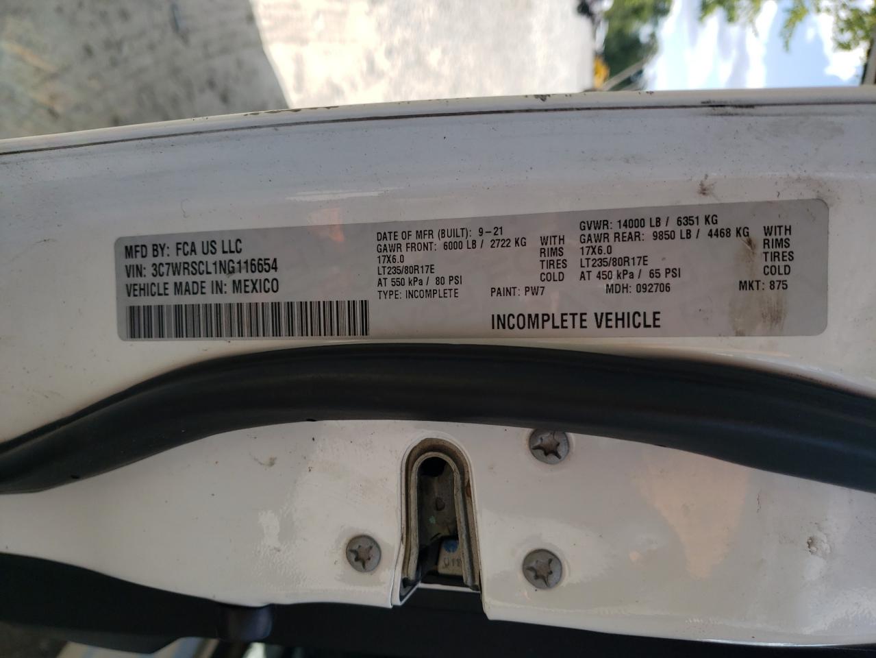 2022 Ram 3500 VIN: 3C7WRSCL1NG116654 Lot: 71886155