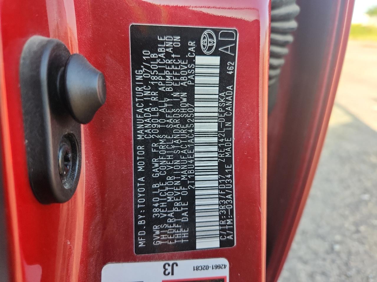 2010 Toyota Corolla Base VIN: 2T1BU4EE1AC452507 Lot: 71210775