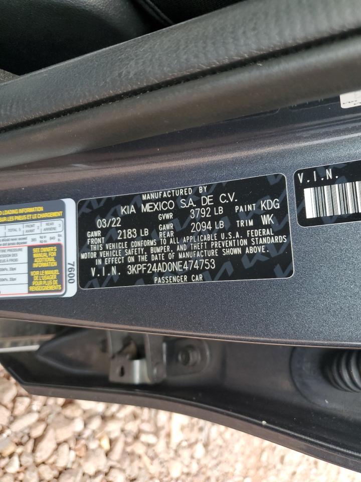 2022 Kia Forte Fe VIN: 3KPF24AD0NE474753 Lot: 81285295