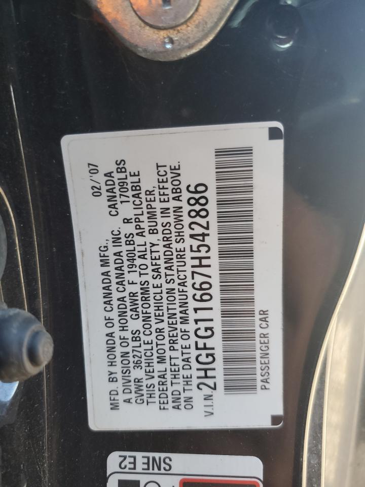 2007 Honda Civic Lx VIN: 2HGFG11667H542886 Lot: 81847225