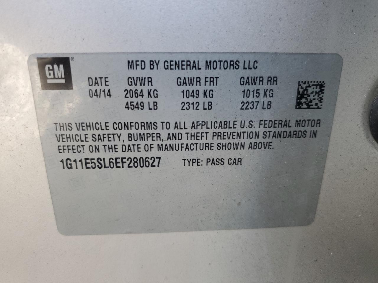 2014 Chevrolet Malibu 2Lt VIN: 1G11E5SL6EF280627 Lot: 81567095