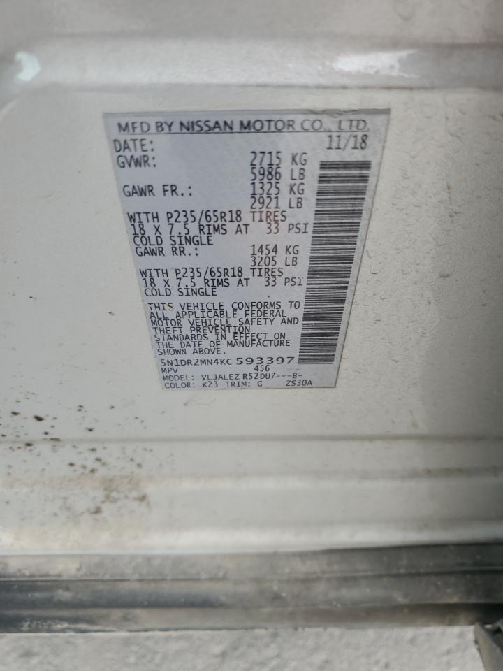 2019 Nissan Pathfinder S VIN: 5N1DR2MN4KC593397 Lot: 71714175