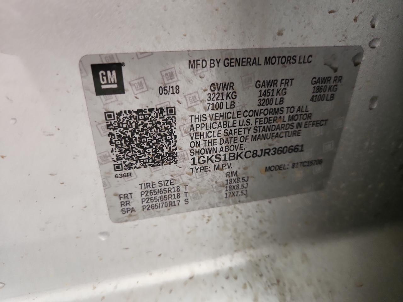 2018 GMC Yukon Slt VIN: 1GKS1BKC8JR360661 Lot: 80159035