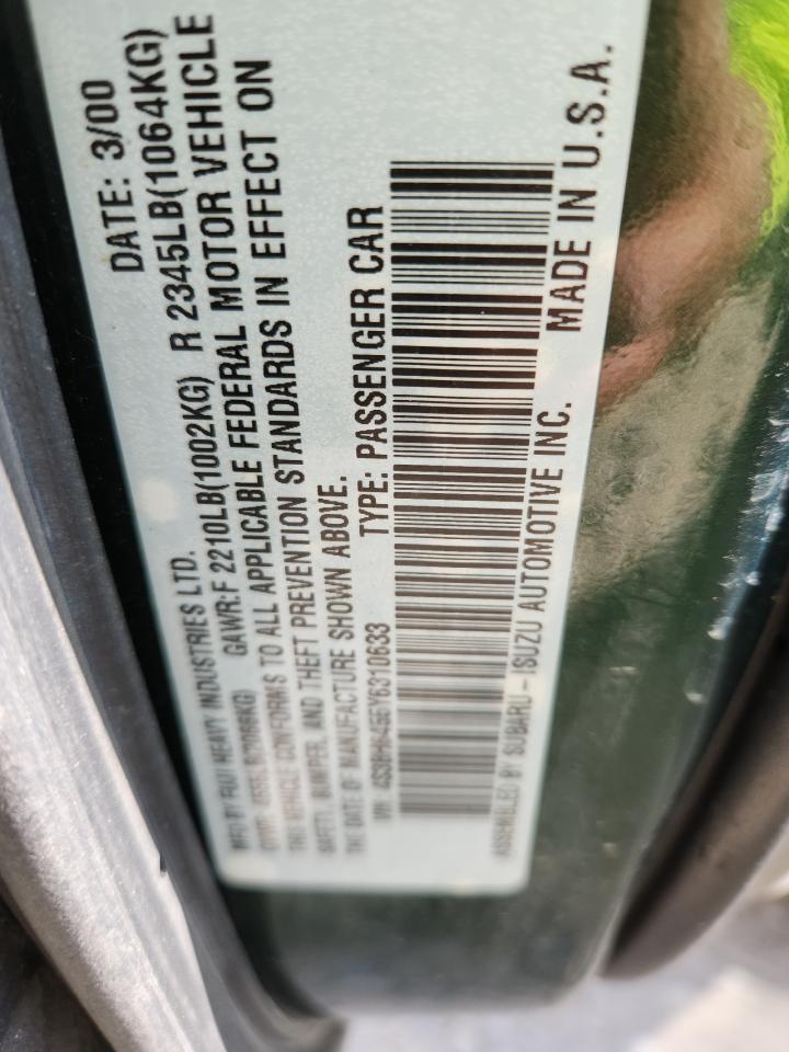 2000 Subaru Legacy Gt VIN: 4S3BH6455Y6310633 Lot: 81004005