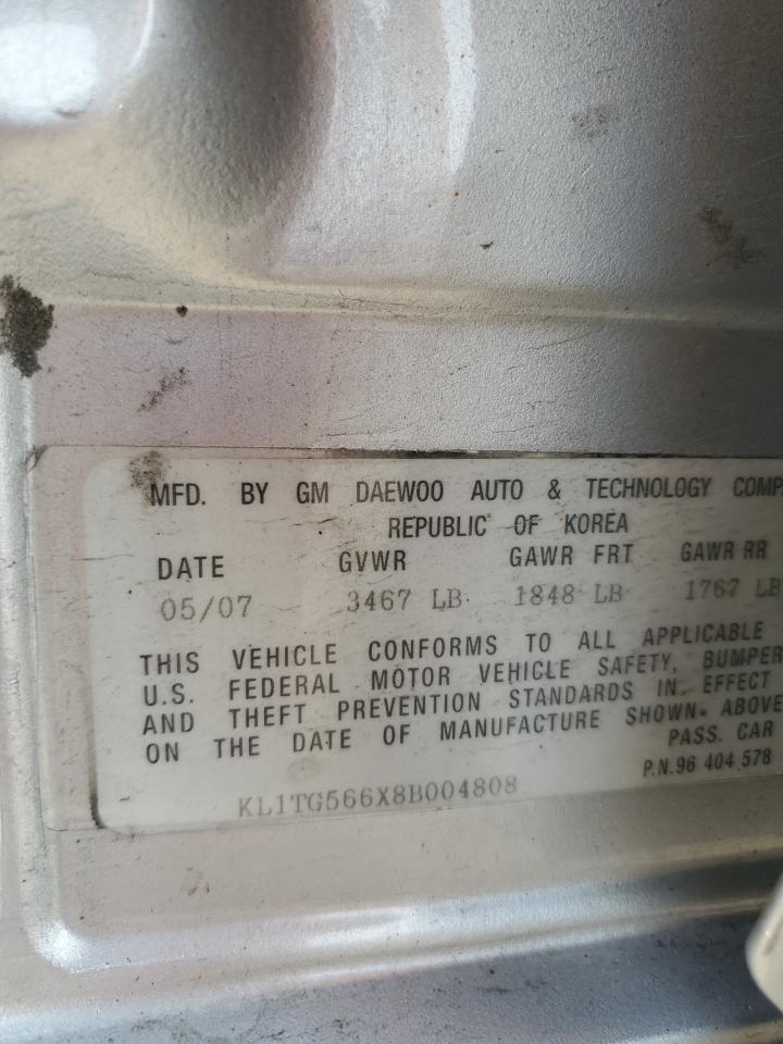 2008 Chevrolet Aveo Lt VIN: KL1TG566X8B004808 Lot: 80660435