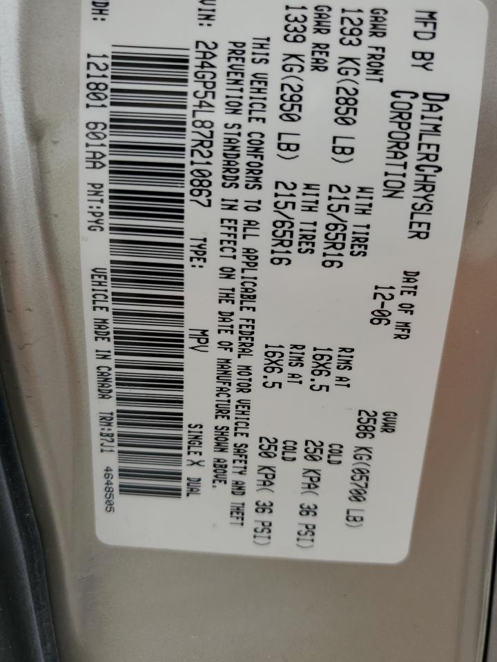 2007 Chrysler Town & Country Touring VIN: 2A4GP54L87R210867 Lot: 81329435