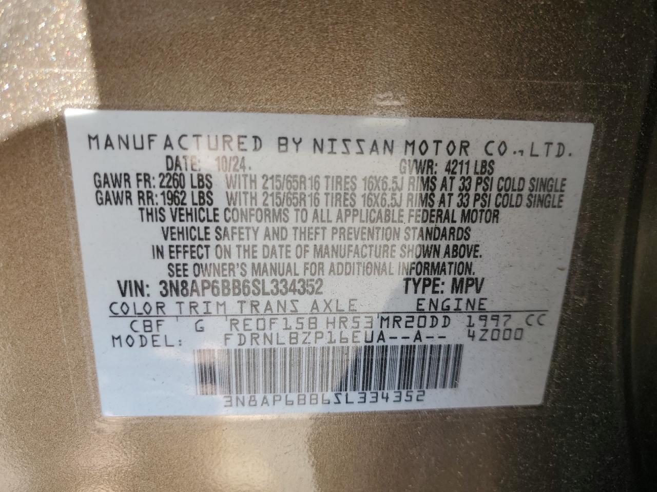 2025 Nissan Kicks S VIN: 3N8AP6BB6SL334352 Lot: 80211815