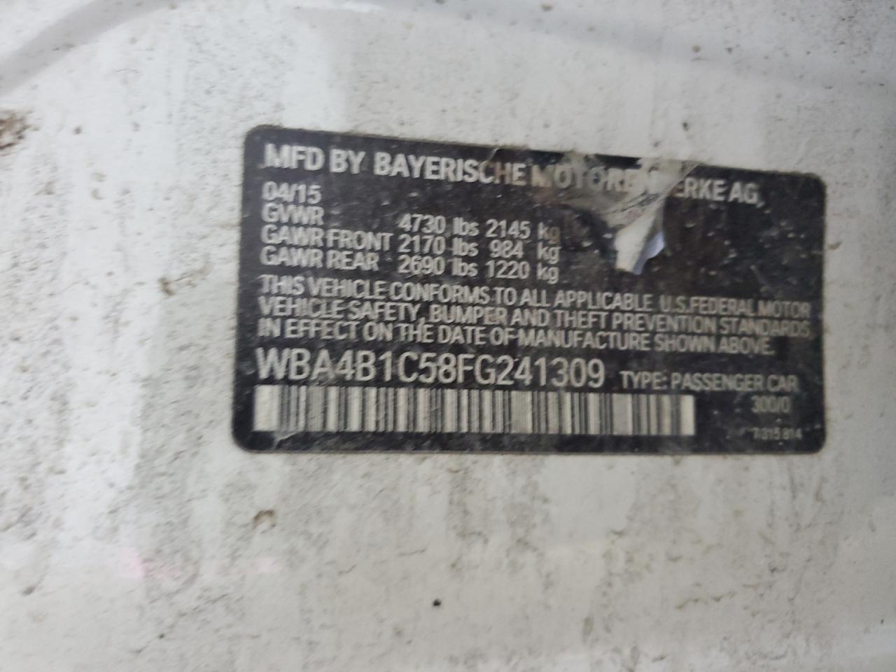 2015 BMW 435 I Gran Coupe VIN: WBA4B1C58FG241309 Lot: 70923875