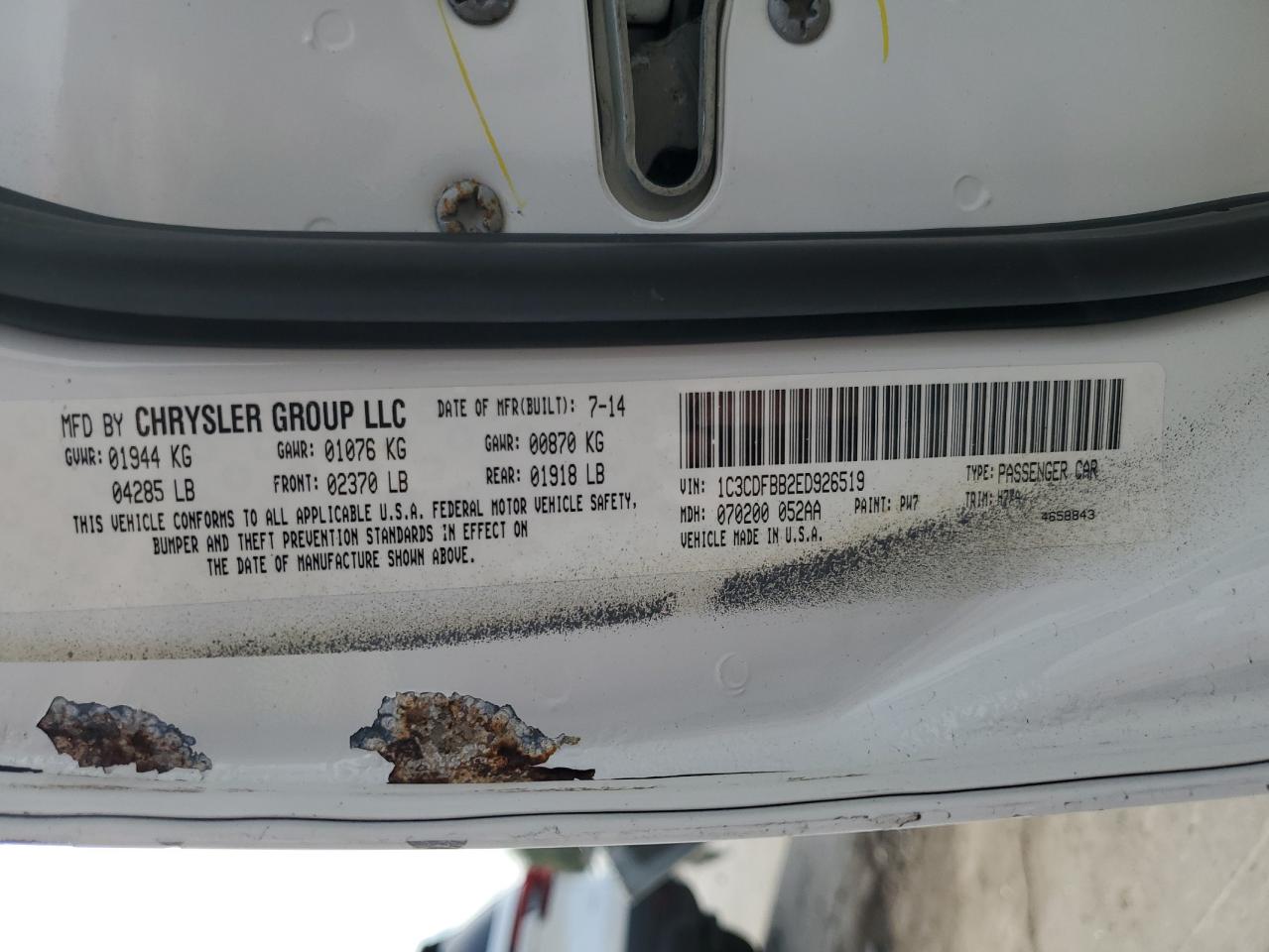 2014 Dodge Dart Sxt VIN: 1C3CDFBB2ED926519 Lot: 80542415