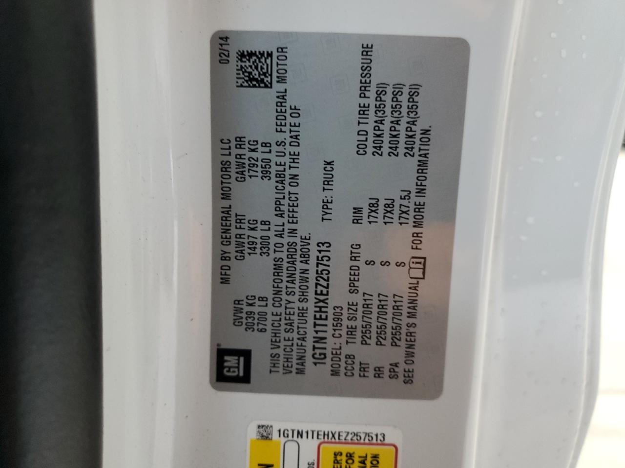 2014 GMC Sierra C1500 VIN: 1GTN1TEHXEZ257513 Lot: 82128395