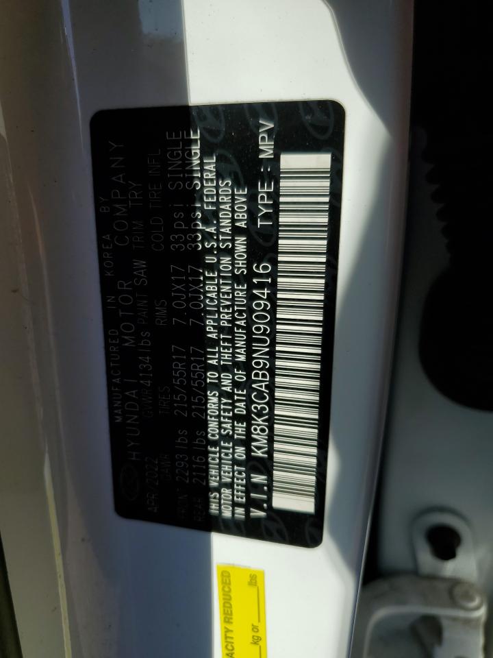 2022 Hyundai Kona Sel VIN: KM8K3CAB9NU909416 Lot: 80691405